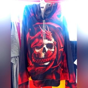 NWT SIZE LARGE RED DRAGON SKULL PULLOVER HOODIE